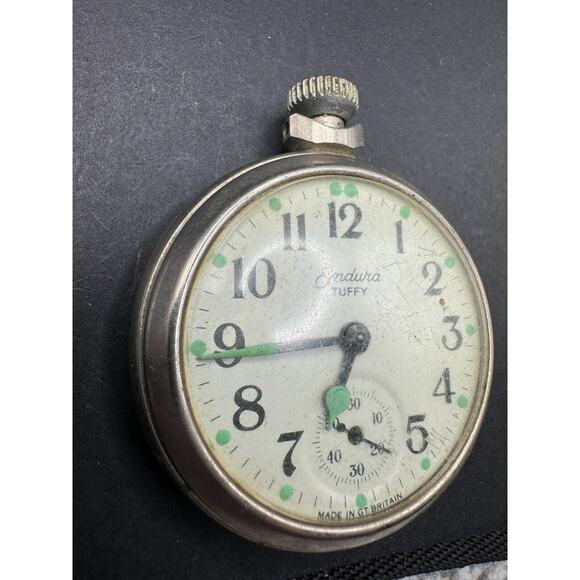 Vintage Endura Tuffy 1960\'s Manual Wind Pocket Watch Silver Tone Parts Or Repair main image 6